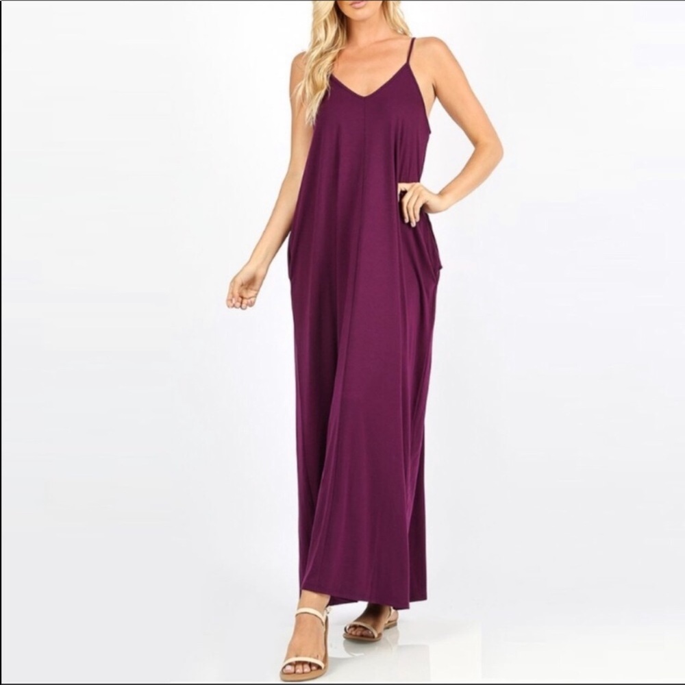 MAXI DRESS WITH POCKETS - PLUM